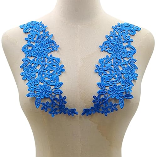 Wasserlösliche Spitze Polyester Filament Stickerei Kragen DIY Spitze Zubehör Hohl Gestickte Blumen(SapphireBlue) von YOPI