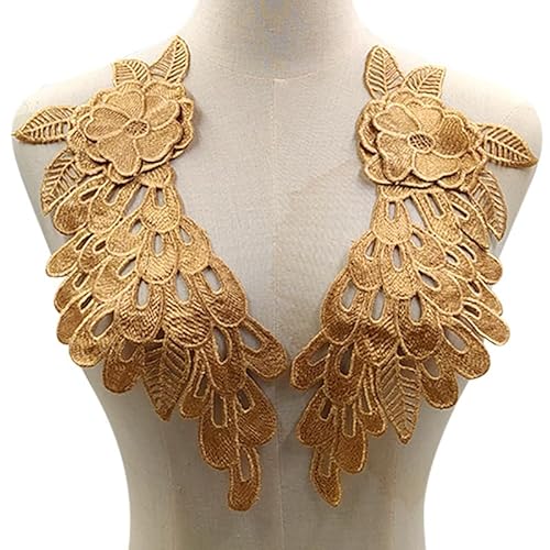 Wasserlösliche Spitzenkragen Polyester Filament Stickerei Corsage Hohle Blume Applique Flügel DIY Zubehör(Gold) von YOPI