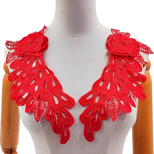 Wasserlösliche Spitzenkragen Polyester Filament Stickerei Corsage Hohle Blume Applique Flügel DIY Zubehör(Rot) von YOPI