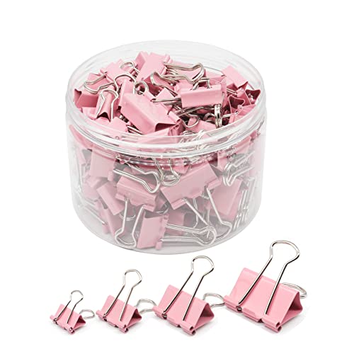 Binder Clip Büroklammern, verschiedene Größen (Mini, klein, mittel, groß), 100 Stück Clips für Büro, Schulbedarf (Rosa) von YOPINK