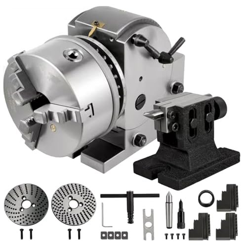 YOPNDFR Halbuniverselles Frässet mit 4-Zoll-Futter + Reitstock + Teilplatten, Teilkopfset 4 Zoll mit 3-Backen-Futter, BS-0-Teilkopf, for Fräs-, Schleif- und Bohrmaschinen von YOPNDFR