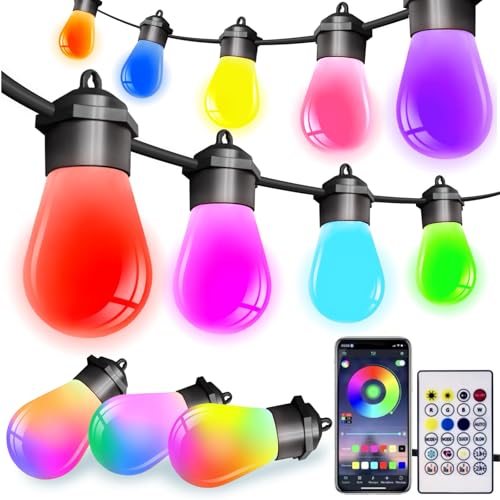 YORABO Lichterkette Außen & Innen, 15M Smart Lichterkette Bunt Glühbirne mit APP Fernbedienung, 20 LEDs S14, IP65 Wasserdicht, 213 Szenenmodi mit Dimmbar Warmweiß von YORABO