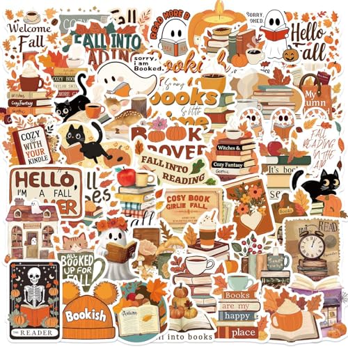 50PCS Orange Lesen Aufkleber, Niedliche Herbst Inspirational Sticker Set für Briefpapier Boxen Skateboards Tassen, Vinyl Wasserdicht von YORNOU