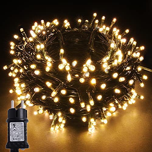 LED Lichterkette Kette Leuchte auf Dunkelgrün Kabel mit 8 Modi und Timer für Weihnachten Baum Garten Party Dekoratives Beleuchtung (100 LEDs, Warmweiß) von YOSION