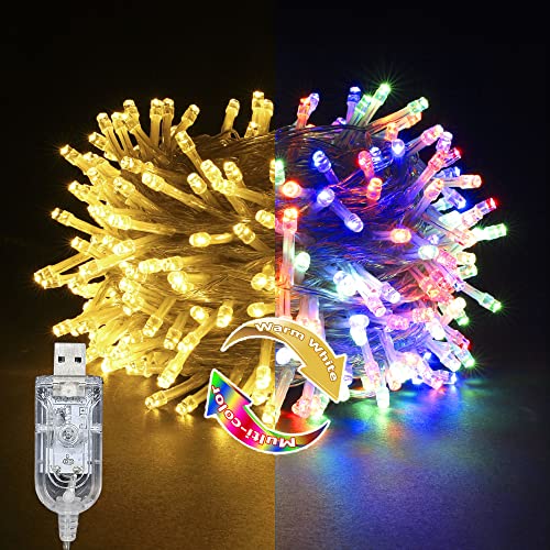 YOSION 100 LED USB Lichterkette mit 11 Modi Timer, Warmweiß und Bunt Lichterketten für Innen & Außen, Balkon, Party, Zimmer, Weihnachten Deko von YOSION