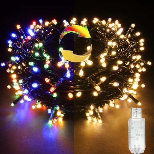 YOSION 10M 100 LED USB Lichterketten Bunt 11 Modi Timer Lichterkette Außen/Innen, für Gärten Weihnachten Partys Halloween Dunkelgrünes Kabel von YOSION