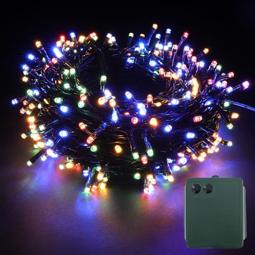 YOSION LED Batterie Lichterkette Kette Batteriebetrieben 8 Modi und Timer Leuchte Dekoratives Beleuchtung Grünes Kabel (Bunt, 100LEDs) von YOSION