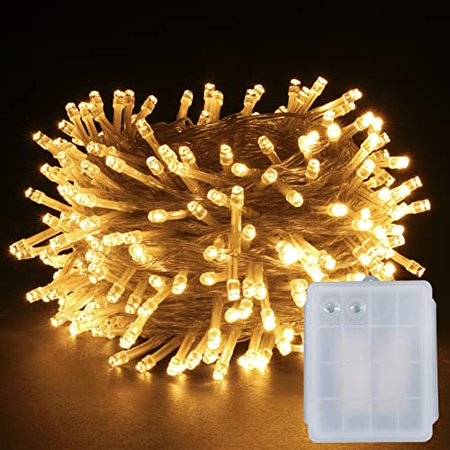 YOSION LED Batterie Lichterkette Kette Batteriebetrieben Leuchte Beleuchtung für Weihnachtsbaum, Garten, Party Innen und Außen Dekoration (Warmweiß, 200 LEDs) von YOSION