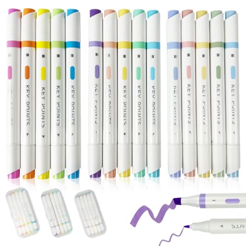 YOSKAEDI 15 Farben Pastell Textmarker Mit Zwei Spitzen, MeißEl Und Feine Highlighter Pen, Marker Pastell FüR Journaling, School Supplies von YOSKAEDI