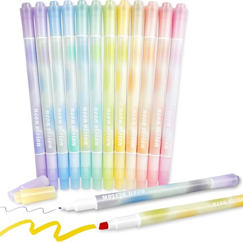 YOSKAEDI Textmarker Pastell Set, 12 Farben Doppelspitze Bibel Marker Stifte leuchtstift No Bleed, Highlighter Pen Stift Pastell Marker, Schulbedarf und Aesthetic Schulsachen von YOSKAEDI