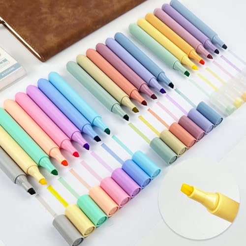 YOSKAEDI Textmarker Pastell Set - 20er Highlighter Pen Stift mit 20 Farben, Leuchtstifte Marker Pastell Bibel Marker, Sehr Perfektes Schul Sachen Schulbedarf von YOSKAEDI