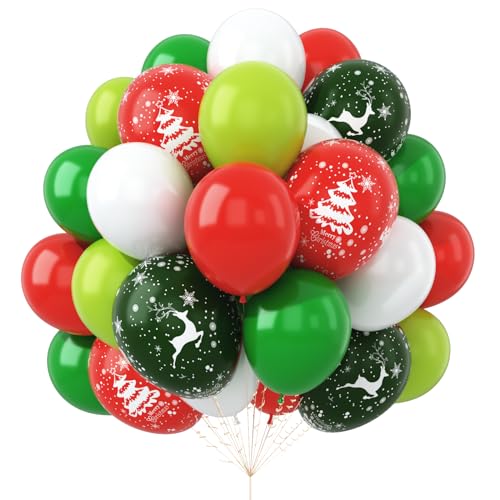 60Pcs Weihnachtsballons, Weihnachtsdeko Ballons, Rot und Grün Weihnachten Luftballons, Frohe Weihnachten Luftballons Dekorationen für Weihnachtsabendessen Neujahr Weihnachtsdeko Partybedarf von YOTANGO