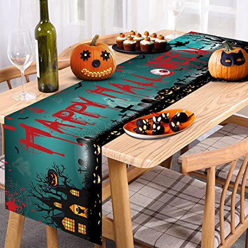 Halloween Table Cloth, Halloween Table Decoration, Dark Green Table Runner for Halloween, Scary Halloween Tablecloths Rectangular for Halloween Party Home Dinner Table Decorations von YOTANGO