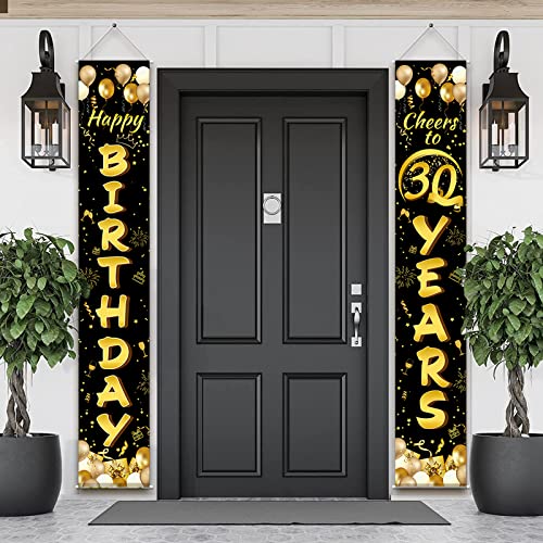 YOTANGO 30. Geburtstag Party Dekorationen, 30. Geburtstag Deko Schwarzes Gold, 30. Geburtstagbanner, Deko 30. Geburtstag Hintergrund, Willkommen Veranda Zeichen für 30. Geburtstag Männer und Frauen von YOTANGO