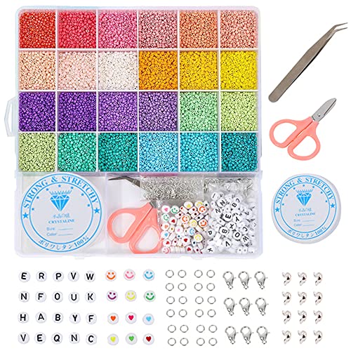 YOTOYOU Perlen zum Auffädeln Erwachsene, 12323 Stücke 3mm Perlen Set Kinder, 24 Gitter Mini Glasperlen zum Auffädeln, DIY Armband Ketten Halsketten Schmuck Beads, Type-B von YOTOYOU