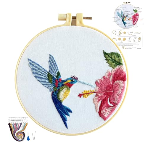 YOUA Kolibri-Stickset für Anfänger mit Blumenmuster, Kolibri-Kreuzstich-Set für Erwachsene, DIY-Nadelspitzen-Set mit Anleitung (Kolibri) von YOUA