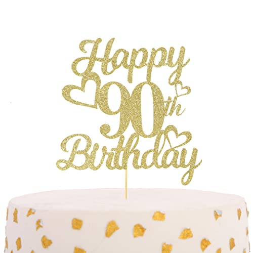 YOUAME Happy 90th Birthday Cake Topper - Birthday Cake Topper Decorations, birthday Cake Smash photo booth props, Glitter cake decorating supplies. von YOUAME