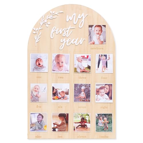 YOUAME Holz-Fototafel mit Aufschrift "My First Year Birthday", 12 Monate Baby-Bilderrahmen von YOUAME