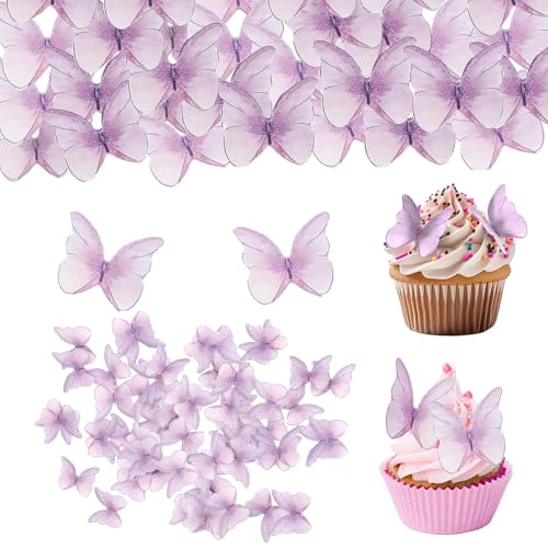 48 Stück Schmetterlinge für Torte, Schmetterling Cupcake Deko, Schmetterlings Kuchen Topper für Hochzeit, Geburtstag, Party（Purple） von YOUDALIS