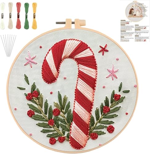 YOUDRN Weihnachts-Stickset, Weihnachtswichtel-Stickset, Weihnachts-Sticksets für Erwachsene, Anfänger mit Muster, Baumwollfäden, Nadeln, Anleitung (evtl. nicht in deutscher Sprache), 20 cm Reifen von YOUDRN