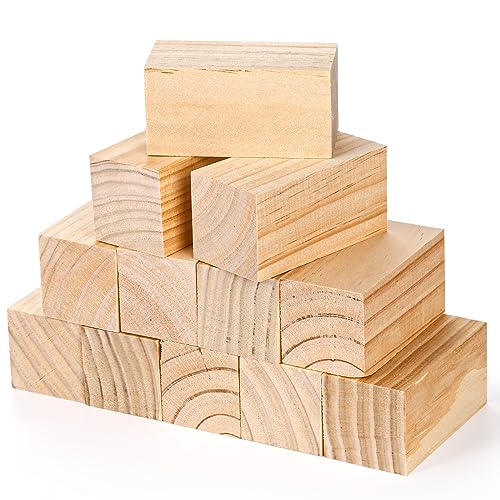 YOUEON 12 Stück Holzklötze zum Schnitzen, 10x5x5 cm Kiefernholz Schnitzklötze, Holzklötze zum Schnitzen für Anfänger und Experten, Unbearbeitete Holzklötze für Kunst und Handwerk von YOUEON