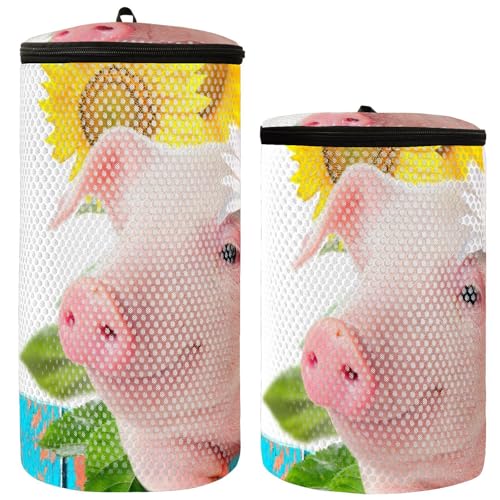 Wäschesack mit schönem Schweinchen-Motiv, Netzstoff, für BHs, Schuhe, für Feinwäsche, BHs, Unterwäsche, Socken, Reise-Wäsche, Aufbewahrung, 2 Stück von YOUJUNER