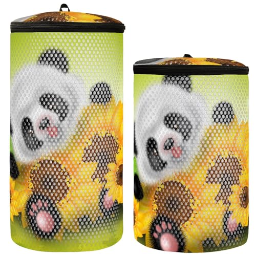 Wäschesack mit süßem Panda-Sonnenblumen-Motiv, Netzstoff, für BHs, Schuhe, für Feinwäsche, BHs, Unterwäsche, Socken, Reise-Wäscheaufbewahrung, 2 Stück von YOUJUNER