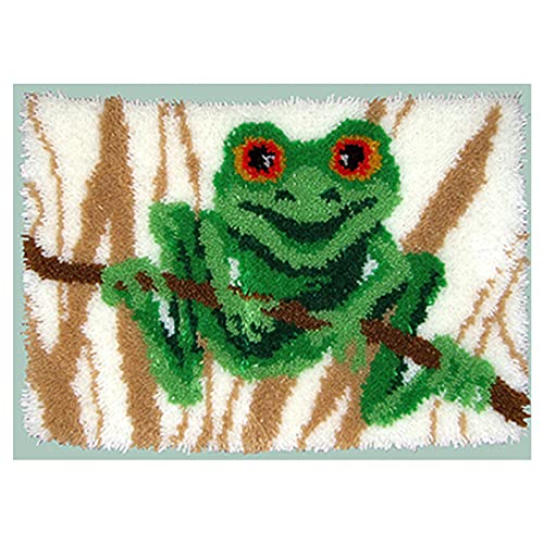 Baum-Frosch-Knüpfteppich-Set, Häkelgarn, Teppiche, Bastelset mit farbigem vorgedrucktem Muster, für Erwachsene und Kinder, 50,8 x 38,1 cm von YOULEMIGN