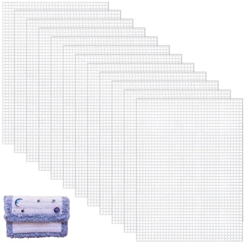 YOUNGSAY 12 Stück Plastic Canvas Sheets, 20 x 33cm Mesh Canvas Sheets Plastic, DIY Plastic Canvas Sheets Weiß Mesh, Für Bastel- und Nähprojekte von YOUNGSAY