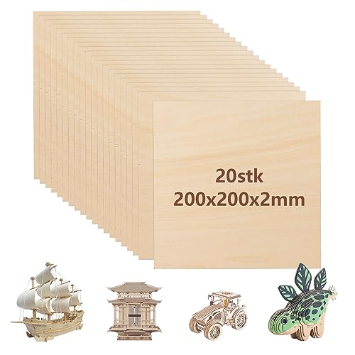 20 Stück Sperrholz 2mm Holzplatte 200 x 200 x 2mm Lindenholz zum Basteln Balsaholz 2mm Dünne Holzplatte Sperrholzplatte Rechteckige Holzplatten zum Basteln für Handwerk DIY, Modell, Laserprojekt von YOUNTHYE