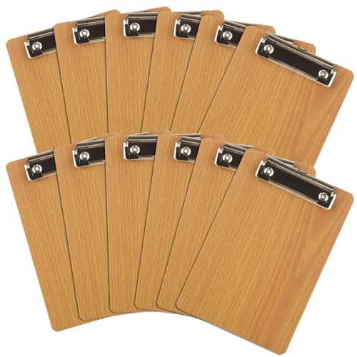 YOUNTHYE 12 Pack A5 Klemmbrett, kleines Klemmbrett A5 Holz-Klemmbrett mit Aufhängeloch und niedrigem Profil-Clip, Hartfaser-Klemmbrett für Restaurant, Schule, Büro von YOUNTHYE