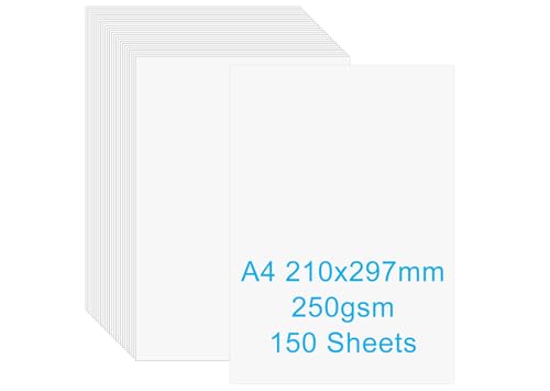 YOUNTHYE 150 Blatt weißer Karton, A4, 250 g/m², A4-Karton, weißes Kartonpapier für Drucker, A4-Druckerpapier für Kunst und Handwerk, Malerei, Speisekarten, Einladungen von YOUNTHYE