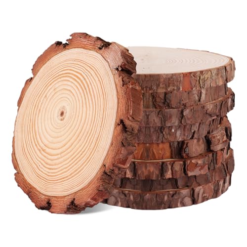 YOUNTHYE Holzscheiben, 18–20 cm, natürliche Holzscheiben, große Holzscheiben mit Rinde, unlackierte Holzkreise für Hochzeitsdekorationen, Weihnachtsschmuck, 12 Stück von YOUNTHYE