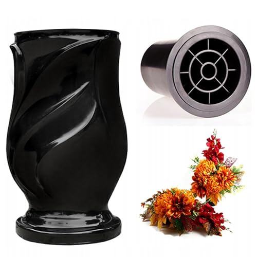 Grab Vase| Grabvasen | Friedhof Vase| Grabschmuck| Vase aus Epoxidharz-Schwarz |R31 von YOURSGARTEN