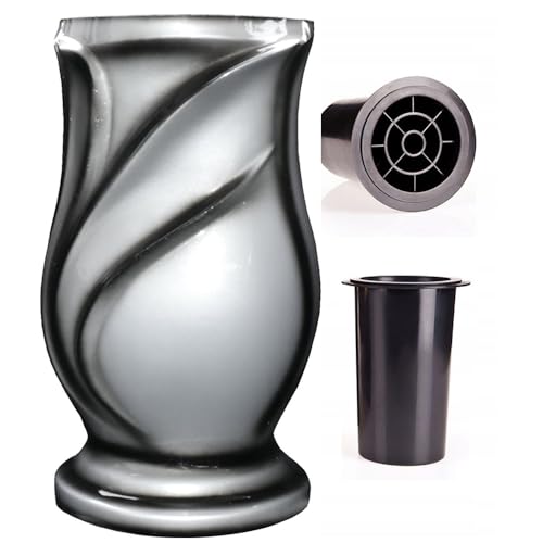 Grab Vase| Grabvasen | Friedhof Vase| Grabschmuck| Vase aus Epoxidharz- Silber|R29 von YOURSGARTEN