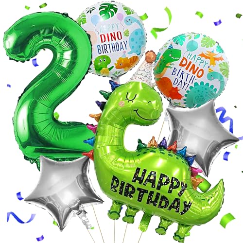 YOUWOSHE Luftballons Geburtstag, Dinosaurier Folienballons, Geburtstagsdeko 2 Jahr Jungen, Folienballon Zahlenballon 2, Luftballons Grün für Dinosaurier Party Dekoration Dschungel Party Kinder von YOUWOSHE