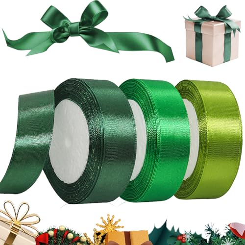 YOUWOSHE 66m Satinband Grün, 25mm Geschenkband Grün Breit, Schleifenband Grün, Grün Band Basteln für Geschenkverpackungen, Blumensträuße, Schleifenherstellung, Geburtstags und Weihnachten von YOUWOSHE