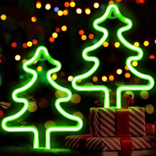 YOUWOSHE Pack of 2 Weihnachtsbaum-Neonlicht, Weihnachten Decoration LED Weihnachtsbaumbeleuchtung, Fensterdeko Beleuchtet Weihnachtsdeko Fenster Beleuchtet Mehrfarbig von YOUWOSHE