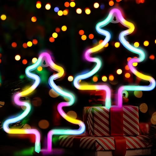 YOUWOSHE Pack of 2 Weihnachtsbaum-Neonlicht, Weihnachten Decoration LED Weihnachtsbaumbeleuchtung Fensterdeko Beleuchtet Weihnachtsdeko Fenster Beleuchtet(Grün) von YOUWOSHE