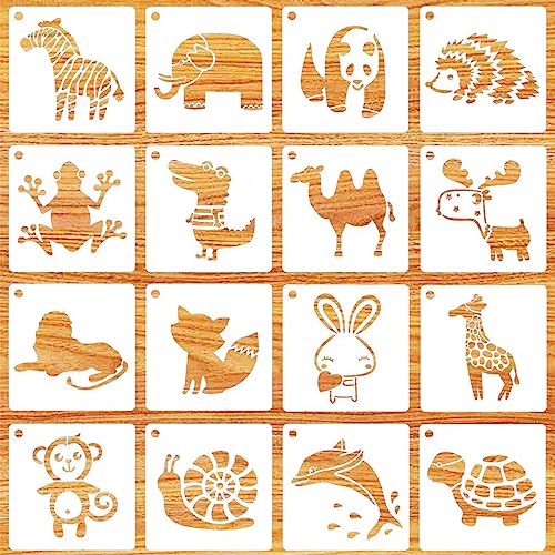 16 Stück Tiere Malschablonen, 13 x 13 cm Malschablonen für Kinder, Schablonen Tiere Malen, Wiederverwendbare Stencil Schablonen für DIY Handwerk Scrapbooking Malzubehör (16 Tierformen) von YOUYIKE