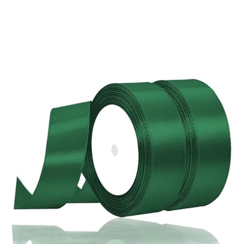 2 Rollen Satinband Dunkelgrün, 22 Meters Geschenkband Breit 25mm, Geschenkband Hochzeit Stoff, Schleifenband, Geschenk Band Geschenkbänder für Taufe Geburtstag Deko Geschenkverpackung von YOUYIKE