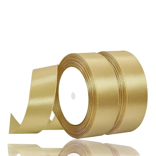 2 Rollen Satinband Gold, 22 Meters Geschenkband Breit 25mm, Geschenkband Hochzeit Stoff, Schleifenband Gold, Geschenk Band Geschenkbänder für Taufe Geburtstag Deko Geschenkverpackung von YOUYIKE