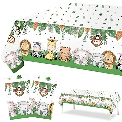 2 Stück Safari Dschungel Tischdecke, 274 x 137 cm Dschungel Tiere Tischdecke Wasserdicht, Dschungel Geburtstag Dekoration Rechteckig für Kindergeburtstag Party Babyparty deko Junge Mädchen von YOUYIKE