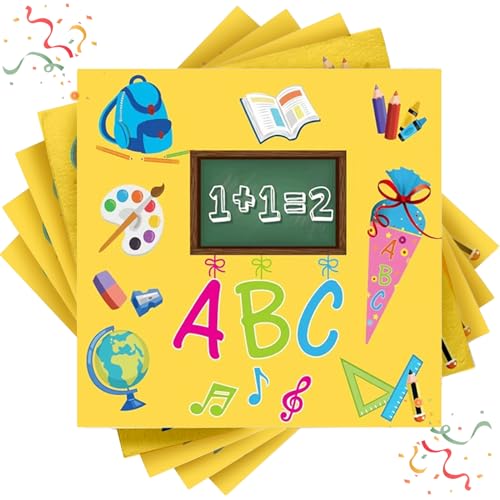 20 Servietten für Schuleinführung, 33 x 33 cm Servietten für Schulanfang Einschulung Deko mit bunten ABC Zuckertüte 1 + 1 = 2 Tafel Rucksack Motiv Schule von YOUYIKE