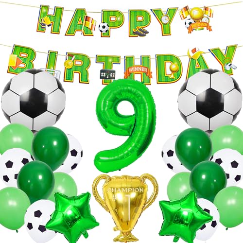 YOUYIKE 26 Stück Fussball Geburtstag Deko, Geburtstagsdeko 9 Jahre Junge, Fussball Luftballon, Fussball Deko, Deko Fussball Geburtstag Kinder, Geburtstag 9 Jahre Junge, Fussball Kindergeburtstag von YOUYIKE