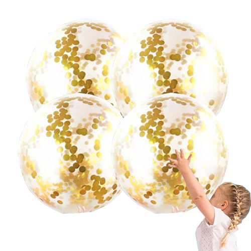 Gold Konfetti Ballons 4 Stück, 18 Inches Riesige Transparente Luftballon mit Metallischem Gold Konfetti Deko Party Feier Dekoration für Geburtstag, Geburtstagsdeko und Neujahr (Gold) von YOUYIKE