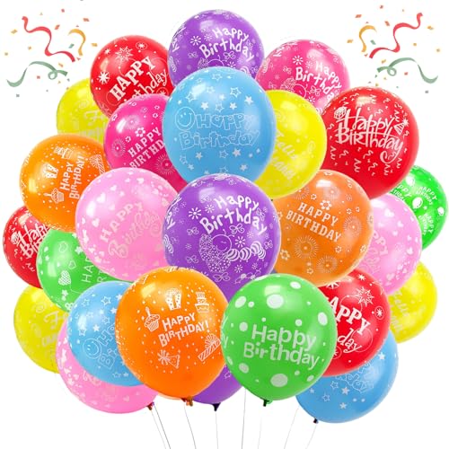 YOUYIKE Luftballons Geburtstag, 50 Stück Premium Bunt Ballons Geburtstag, 12 Zoll Happy Birthday Ballon, Happy Birthday Latex Luftballons für 4 5 6 7 8 9 10 Kinder und Erwachsene mädchen Junge von YOUYIKE