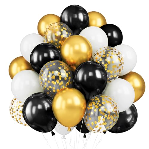 YOUYIKE 60 Stück Gold Schwarz Luftballons, 12 Zoll Latex Luftballons, Helium Ballons, Gold Schwarz Metallic Ballons für Kinder und Erwachsene Geburtstag, Party, Graduierung, Ostern Weihnachten Deko von YOUYIKE