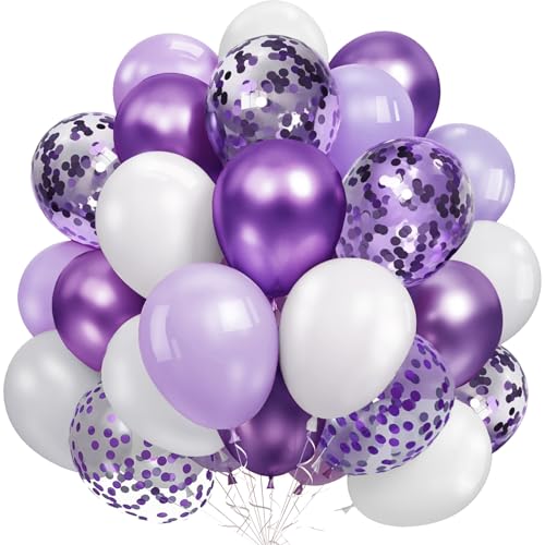 YOUYIKE 50 Stück Lavendel Lila Weiß Luftballons, 12 Zoll Latex Luftballons, Metallic Konfetti Glitzer Luftballons für Kinder und Erwachsene Geburtstag, party, Graduierung, Ostern Deko von YOUYIKE