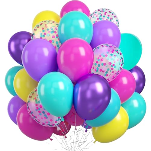 YOUYIKE 60 Stück Lila Blau Rose Rot Gelb Ballons, 12 Zoll Latex Luftballons, Metallic Konfetti Glitzer Luftballons für Kinder und Erwachsene Geburtstag, party, Graduierung, Ostern Deko von YOUYIKE